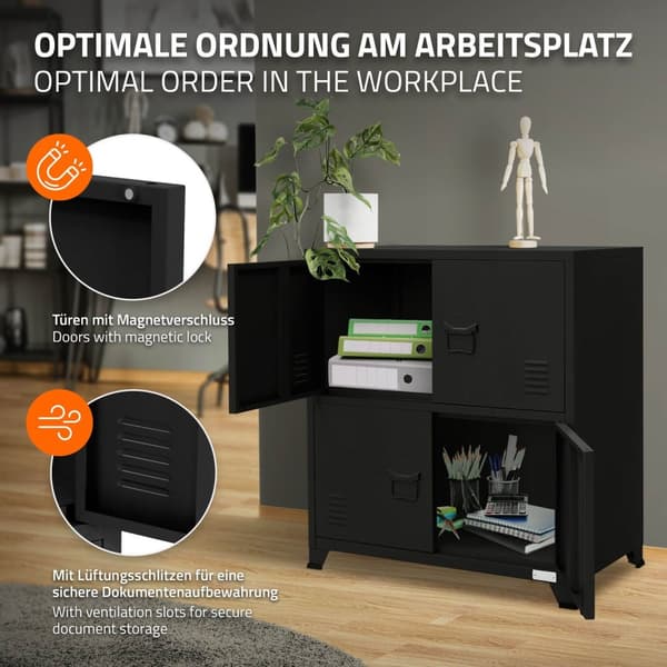 Toimistokaappi kahdella tasolla magneettisuljin 75x40x80,5 cm musta teräs ML design