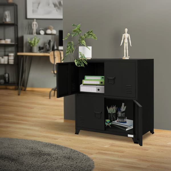Toimistokaappi kahdella tasolla magneettisuljin 75x40x80,5 cm musta teräs ML design