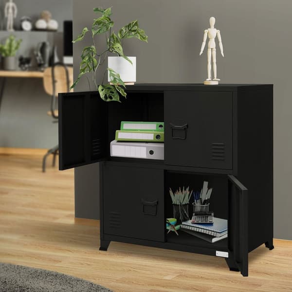 Kontorsskåp med två nivåer magnetstängning 75x40x80,5 cm svart stål ML design