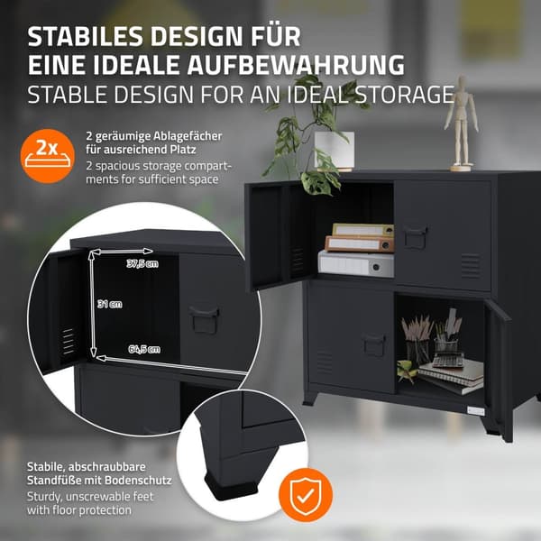 Kontorsskåp med två nivåer magnetstängning 75x40x80,5 cm antracit stål ML design
