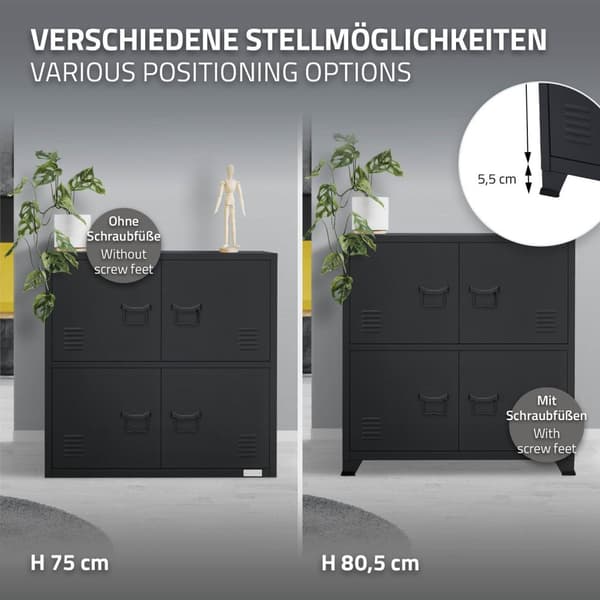 Kontorsskåp med två nivåer magnetstängning 75x40x80,5 cm antracit stål ML design