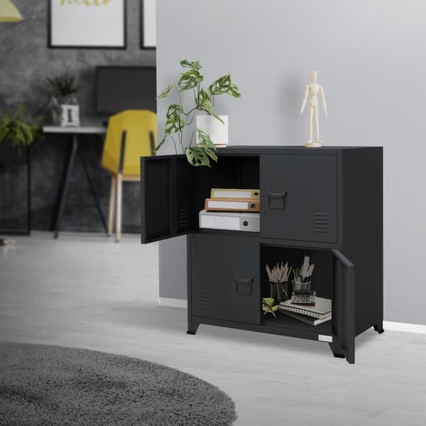 Kontorsskåp med två nivåer magnetstängning 75x40x80,5 cm antracit stål ML design