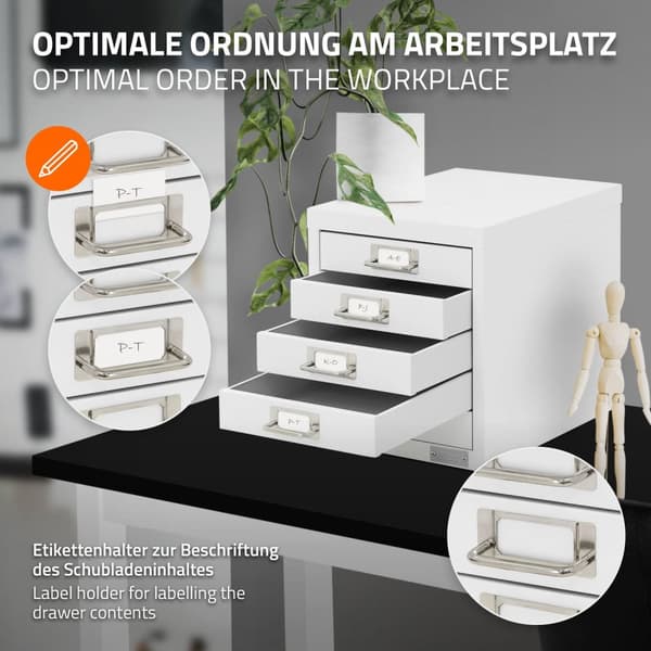 Set med 3 arkivskåp Metallskåp i stål Kontorsskåp 5 lådor 28x38x33cm Vit