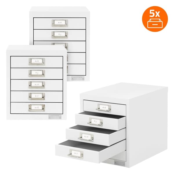 Set med 3 arkivskåp Metallskåp i stål Kontorsskåp 5 lådor 28x38x33cm Vit