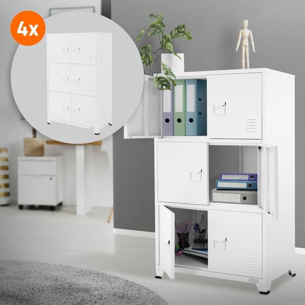 Set med 4 kontorsarkivskåp Stålskåp med hyllor Vit 75x40x120 cm