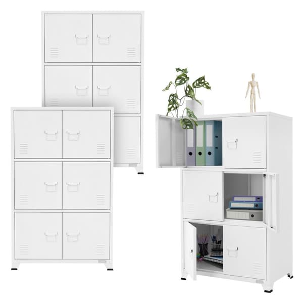 Set om 3 kontorsarkivskåp Stålskåp med hyllor Vit 75x40x120 cm