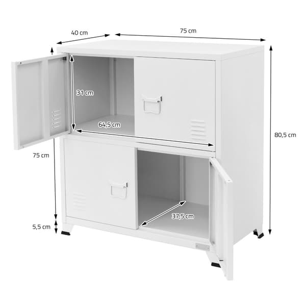 4 kpl:n toimistokaappisarja Teräksinen kaappi hyllyillä Valkoinen 75x40x80,5 cm