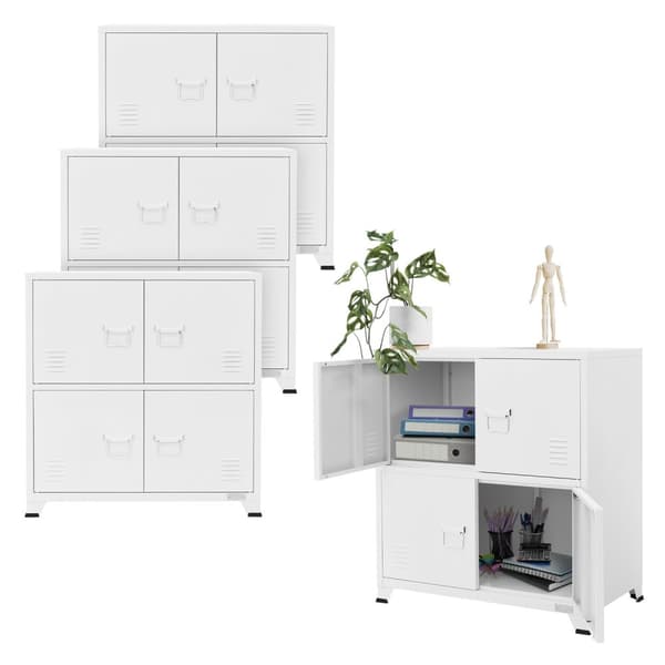4 kpl:n toimistokaappisarja Teräksinen kaappi hyllyillä Valkoinen 75x40x80,5 cm