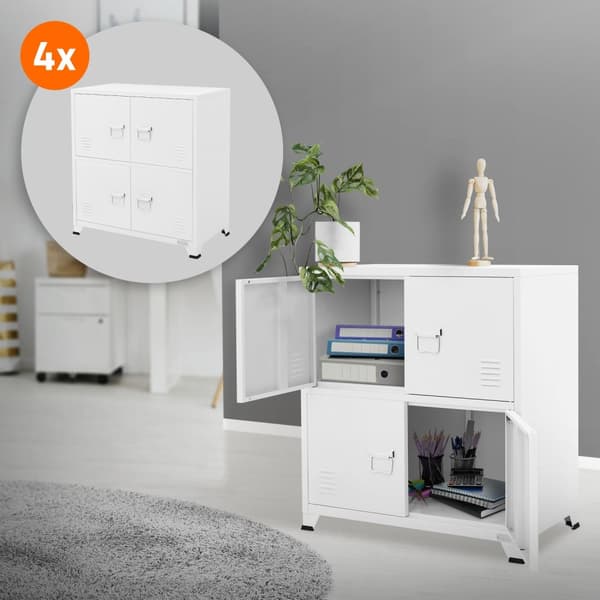 4 kpl:n toimistokaappisarja Teräksinen kaappi hyllyillä Valkoinen 75x40x80,5 cm