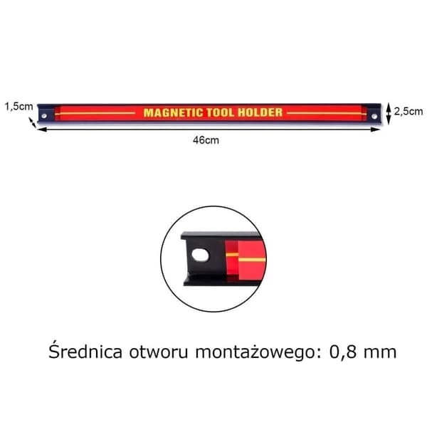 Magnetremsor för verktyg, 46x1.5x2.5 cm, röd och svart