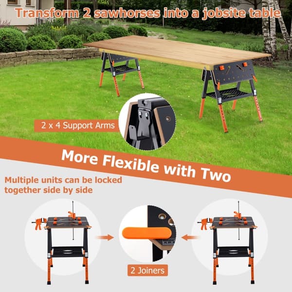 Arbetsbord och sågbock, 70,5x65x60-91 cm, Orange