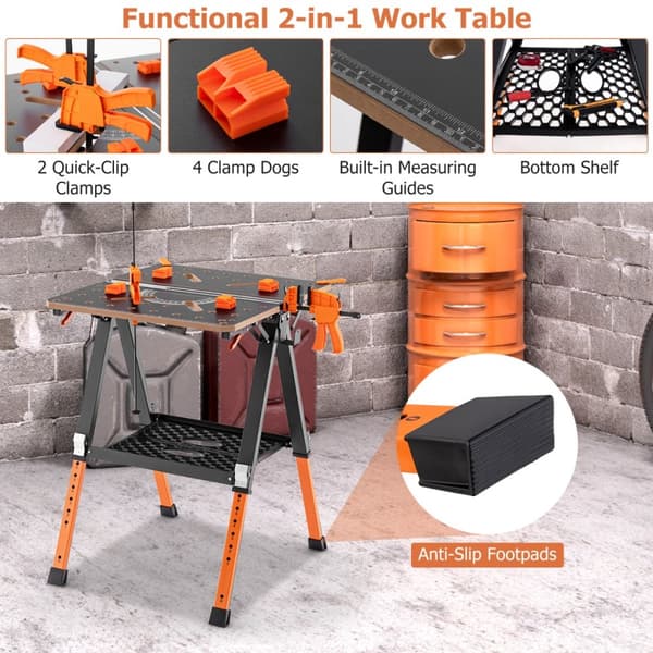 Arbetsbord och sågbock, 70,5x65x60-91 cm, Orange