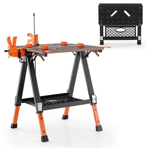 Arbetsbord och sågbock, 70,5x65x60-91 cm, Orange