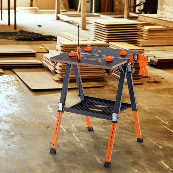 Arbetsbord och sågbock, 70,5x65x60-91 cm, Orange