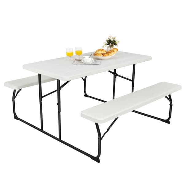 Picnicbord og bænkesæt, 136,5x149x72 cm, Sort