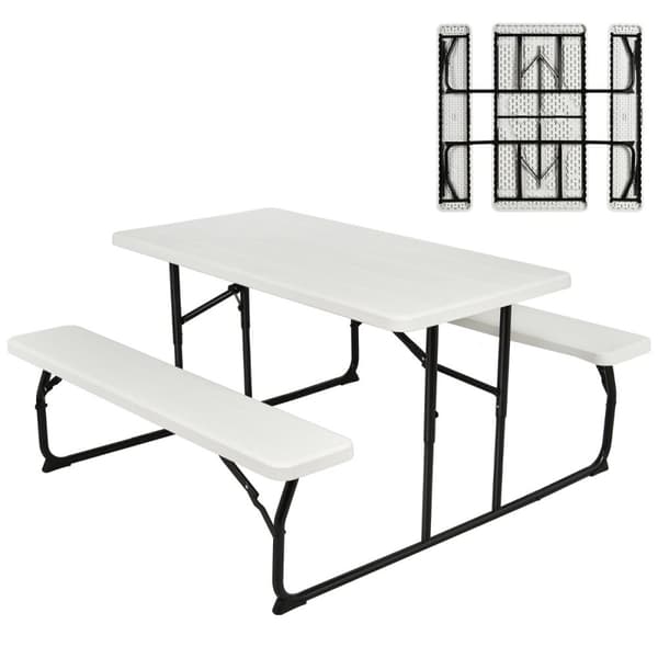 Picnicbord og bænkesæt, 136,5x149x72 cm, Sort