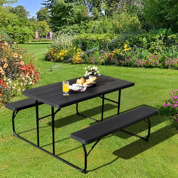 Picnicbord og bænkesæt, 136,5x149x72 cm, Sort