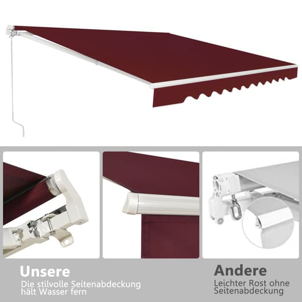 Markise, Udtrækkelig Markise i Aluminium til Terrasse, Solbeskyttelse, 3x2.5 m, Bordeaux