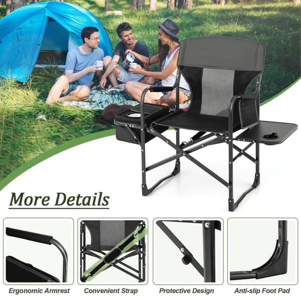 Sammenklappelig camping-direktørstol, 45x22x39 tommer, sort