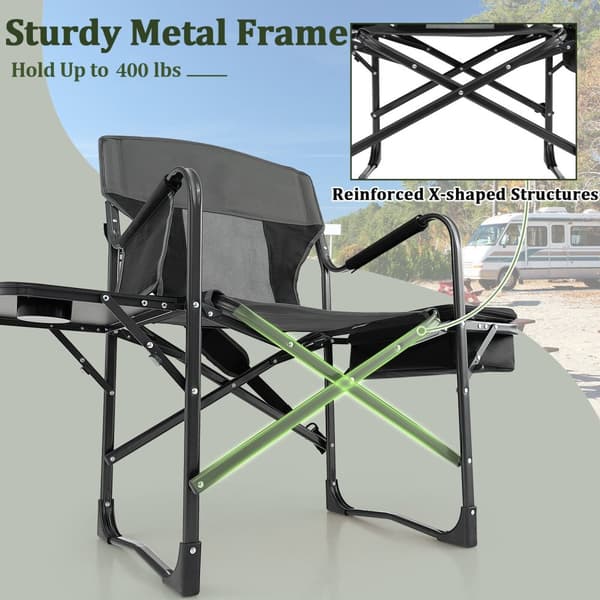 Sammenklappelig camping-direktørstol, 45x22x39 tommer, sort