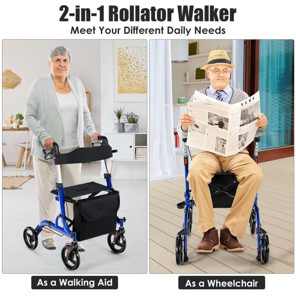 Rollaattori, 2-in-1 rollaattori istuimella, 79,5x61,5x83 cm - 96 cm, Punainen/Sininen