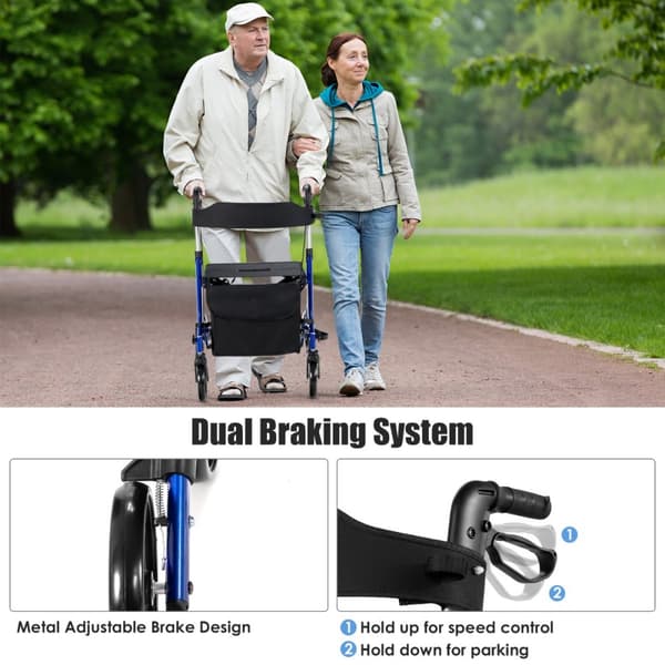 Rollaattori, 2-in-1 rollaattori istuimella, 79,5x61,5x83 cm - 96 cm, Punainen/Sininen