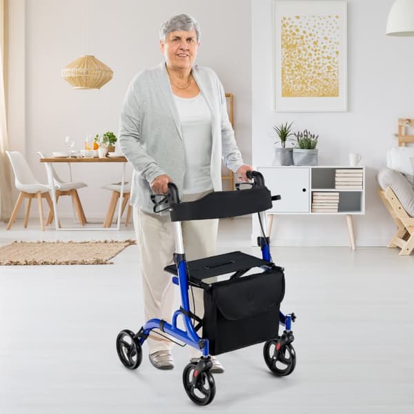 Rollaattori, 2-in-1 rollaattori istuimella, 79,5x61,5x83 cm - 96 cm, Punainen/Sininen
