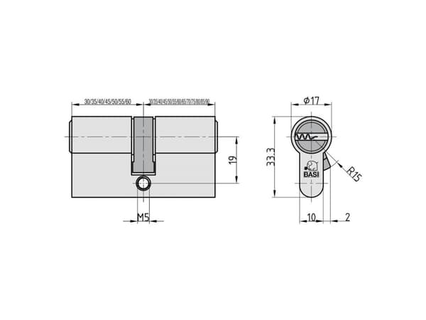 BASI BM5000-2040, Europrofiilisylinteri, Hopea, 3 kpl, 422 g