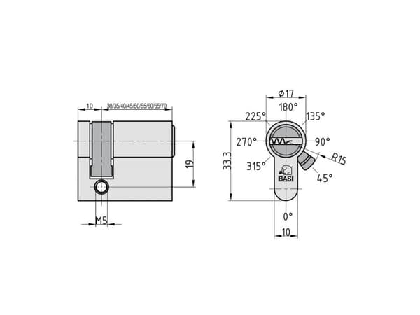 BASI BM5020-0020, Europrofiilisylinteri, Hopea, 3 kpl, 1 kpl, 273 g, 1,5 cm