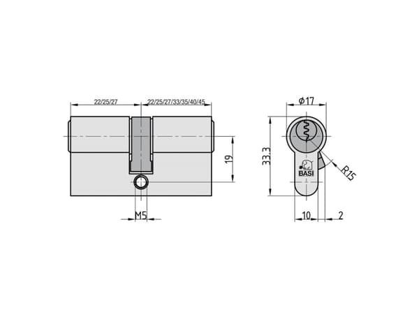 BASI 5010-2222, Europrofilcylinder, Silver, 3 styck, 1 styck, 187 g, 1,5 cm