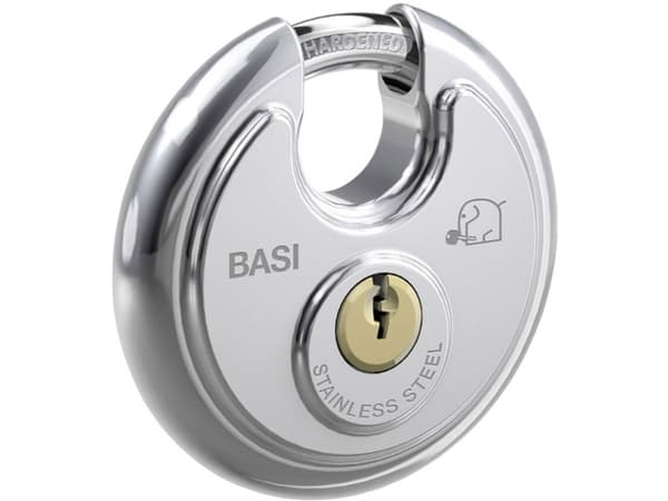 BASI 6100-7001-703, Perinteinen riippulukko, Avainlukko, Sarjoitettu avain, Hopea, Ruostumaton teräs, Karkaistu teräs