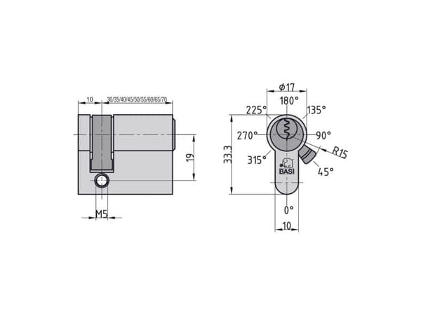 BASI 5020-0030, Europrofilcylinder, Kromfärgad, 3 styck, 261 g, 1,5 cm