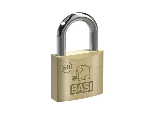 BASI 6110-4001-4004, Konventionellt hänglås, Tangentlås, Lika låsning, mässing, Silver, mässing, Härdat stål