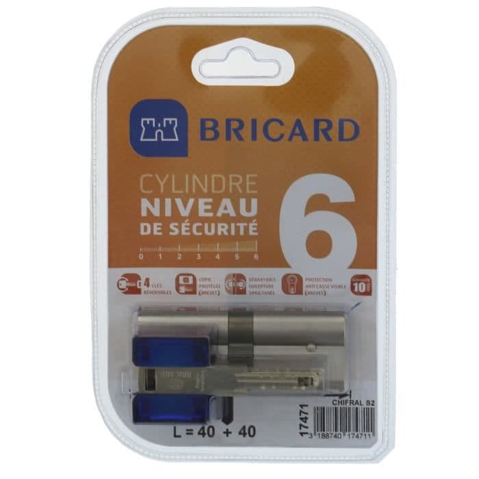 BRICARD CHIFRAL S2 17471 Cylinder 40 + 40 mm dobbelt forniklet sikkerhedsindgangsniveau 6