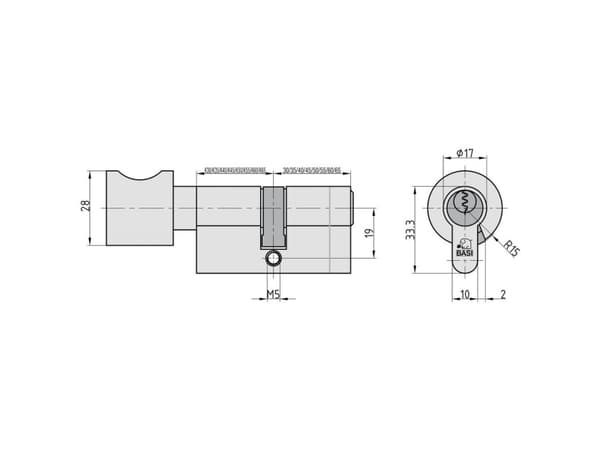 BASI 5030-1505, Europrofilsylinder, Kromfarge, 3 stykker, 360 g, 1,5 cm