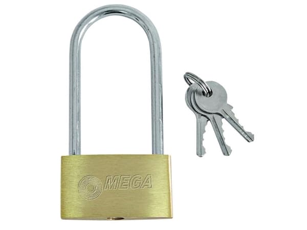 Mega Brass riippulukko pitkä takuu 40mm 3 avainta - 24140