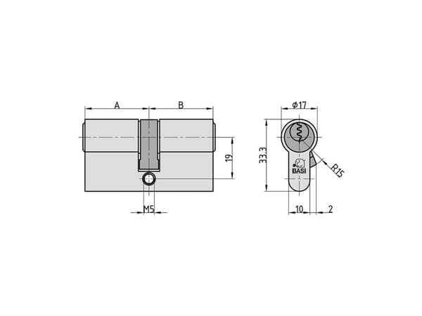 BASI V50 - 30/30 mm KA, Europrofiilisylinteri, Nikkeli, 3 kpl, 1 kpl, 234 g, 1,7 cm