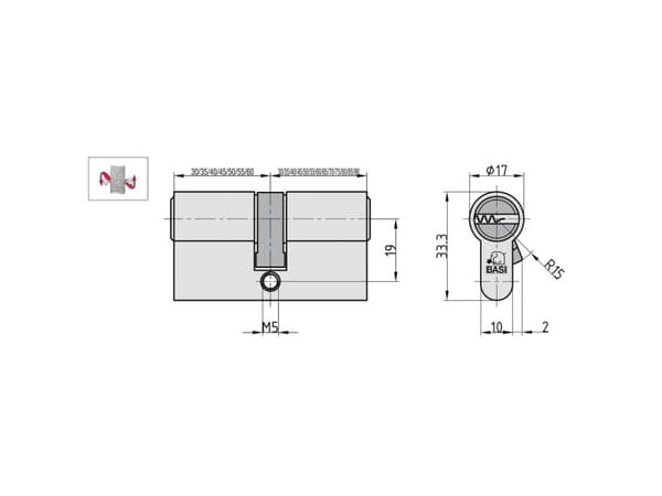 BASI BM5200-3030, Europrofiilisylinteri, Hopea, 3 kpl, 413 g