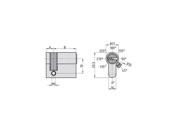 BASI V55 - 10/30 mm KA, Europrofiilisylinteri, Nikkeli, 5 kpl, 1 kpl, 257 g, 1,7 cm
