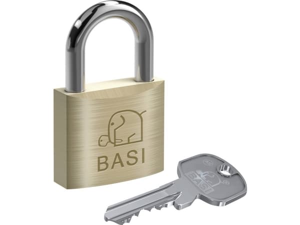 BASI 5091-0050-0034, Konventionellt hänglås, Tangentlås, Lika låsning, mässing, Silver, mässing, Härdat stål