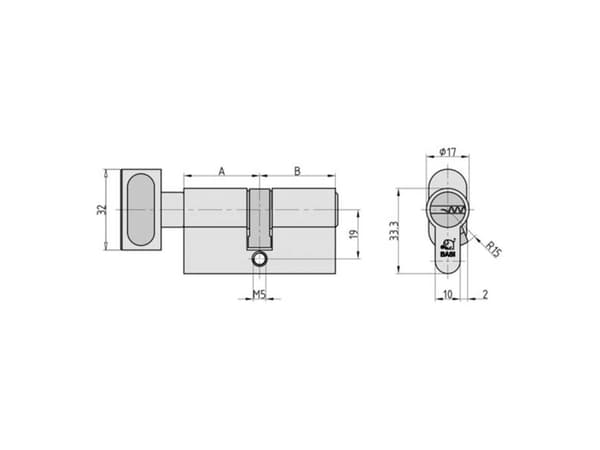 BASI VB5030-0000, Europrofiilisylinteri, Hopea, 3 kpl, 1 kpl, 374 g, 1,5 cm