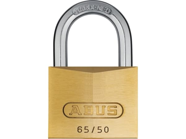 ABUS 65/50 kd., Perinteinen riippulukko, Avainlukko, Ei-sarjoitettu avain, Messinki, Messinki, Karkaistu teräs