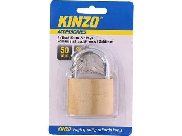 Kinzo - 50 mm hänglås i mässing med 3 nycklar