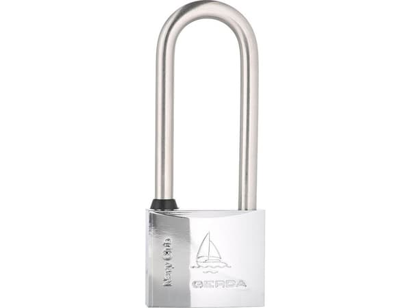 Gerda padlock, stainless chrome 40 mm long shackle NAVY CLUB (KCNP40H70)