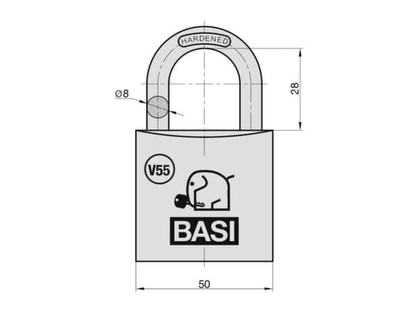 BASI VHS V55, Perinteinen riippulukko, Avainlukko, Sarjoitettu avain, Messinki, Hopea, Messinki, Karkaistu teräs