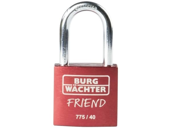 BURG-WÄCHTER 775 40 Friend, Tavallinen riippulukko, Avainlukko, Punainen, Alumiini, Ruostumaton teräs, U-muotoinen
