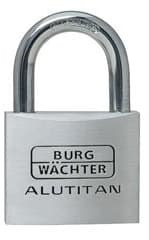 Burgwachter Alutitan, konvensjonell hengelås, nøkkellås, likt nøkkel, sykkel, koffert, verktøykasse, aluminium, titan, aluminium