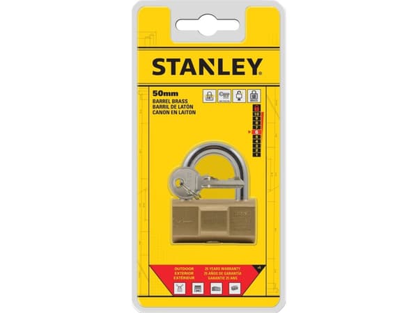 Stanley Padlock 50mm, brass barrel, anti-lock pin for ext.