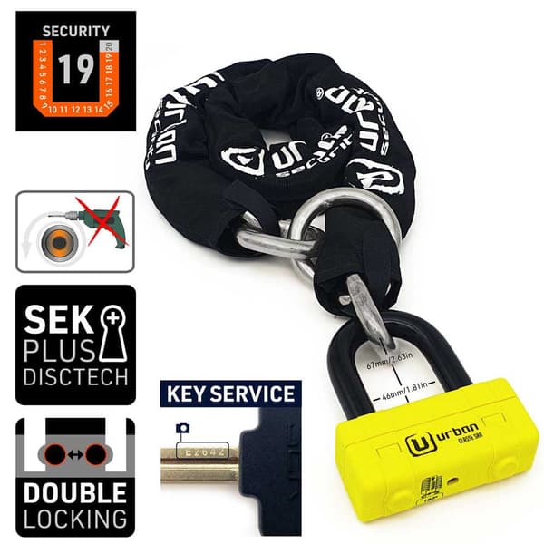Urban Security Kædelås 150 Sra Sra Loop+ur 74 U-lås Gul 120 cm