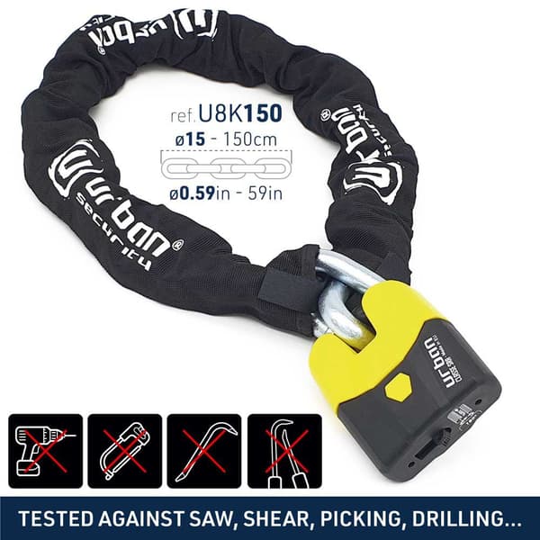 Urban Security Kædelås Padlock U8k+150 Sra Sort 150 cm